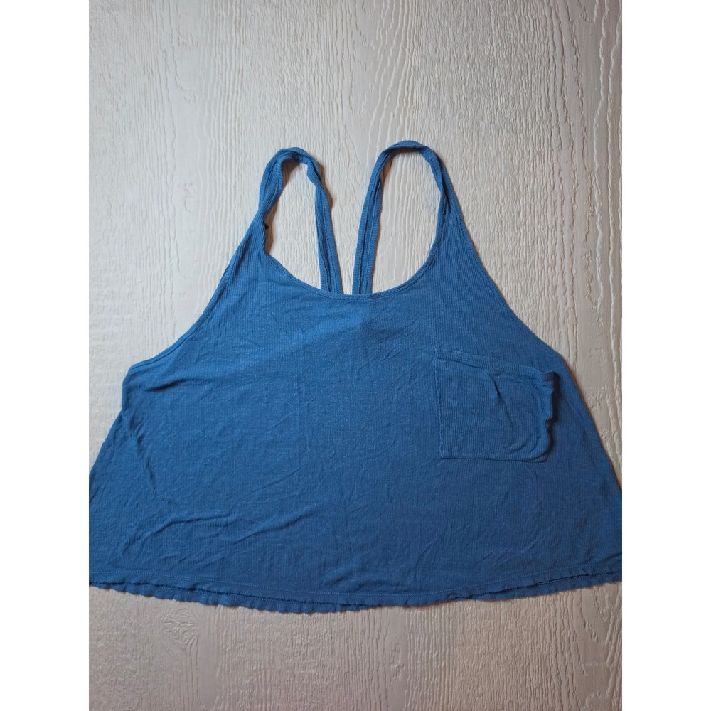 We The Free Free People Blue Ribbed Knit Cropped Tank Top Pocket Small